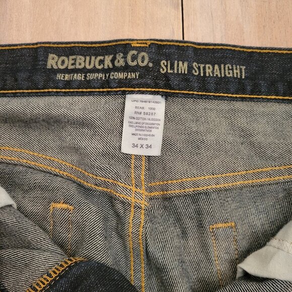 Roebuck and Co Men's Jeans Slim Straight Leg 34x34 Dark Blue Wash 100% Cotton - Picture 4 of 7